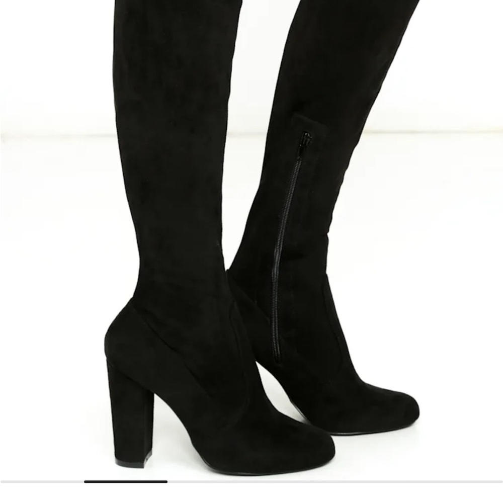 So Much Yes Black Suede Over the Knee Boots - Picture 2 of 3